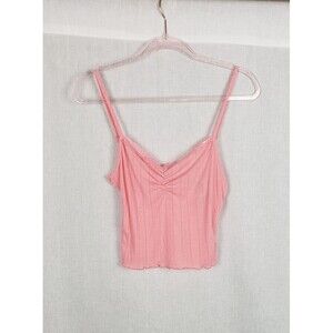 BCBG‎ Generation Tank Top L Coral Pink Lace Trim Adjustable Strap Camisole NWT
